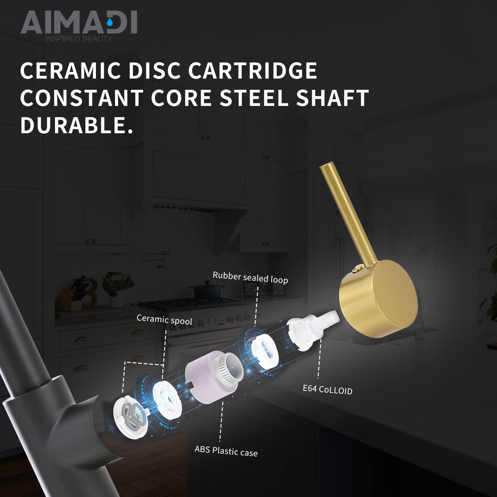 Aimadi Black Faucet Kitchen,Commercial Black Gold Kitchen Faucet Matte Black Modern Single Handle Kitchen Faucet With Pull Down